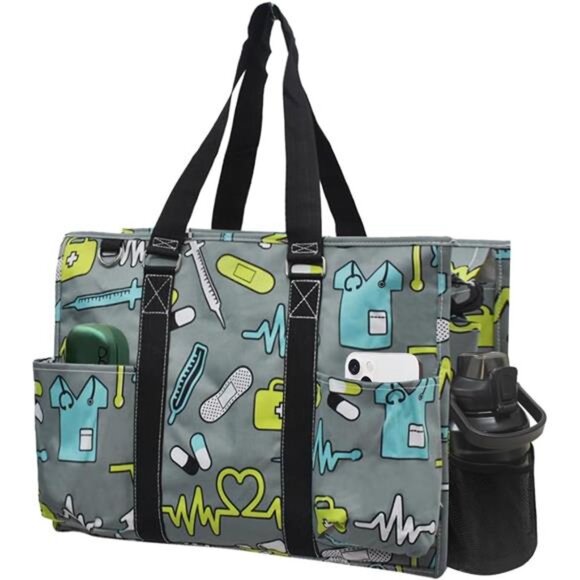 Zip-Top Tote Bag with Exterior Pockets for Working Women, Teachers - Picture 1 of 7
